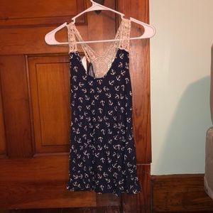 Navy blue, white, and lace loose flow tank top.